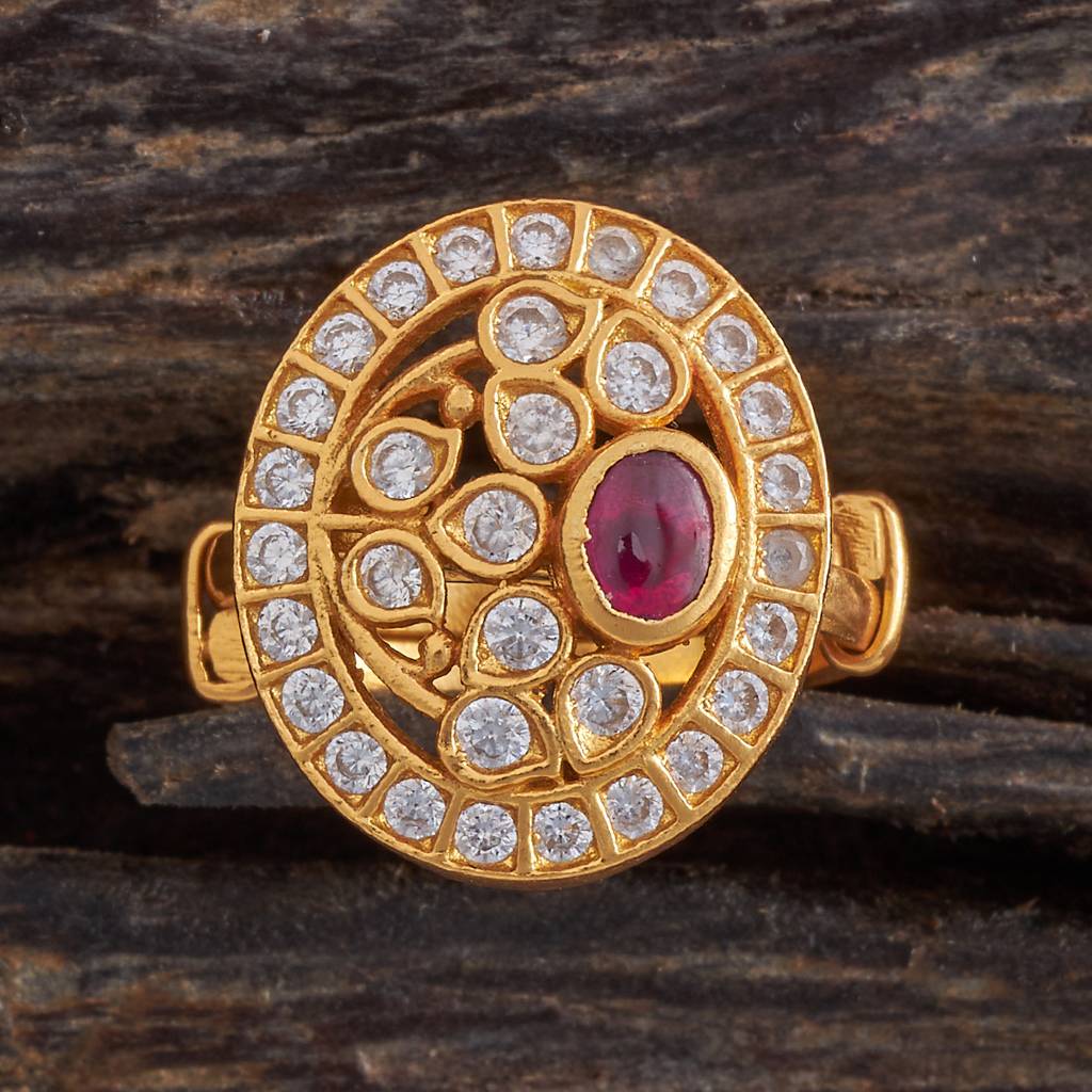 Kushal'S Fashion Jewellery Ruby Gold-Plated Ethnic 92.5 Pure Silver Temple Rings-148683 : 413156