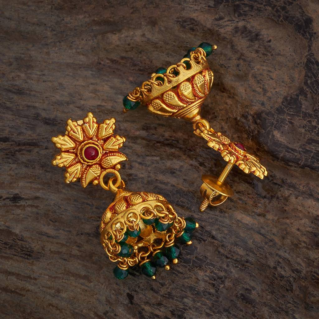 Kushal'S Fashion Jewellery Ruby-Green Gold-Plated Ethnic 92.5 Pure Silver Temple Jhumkas-174154 : 417977