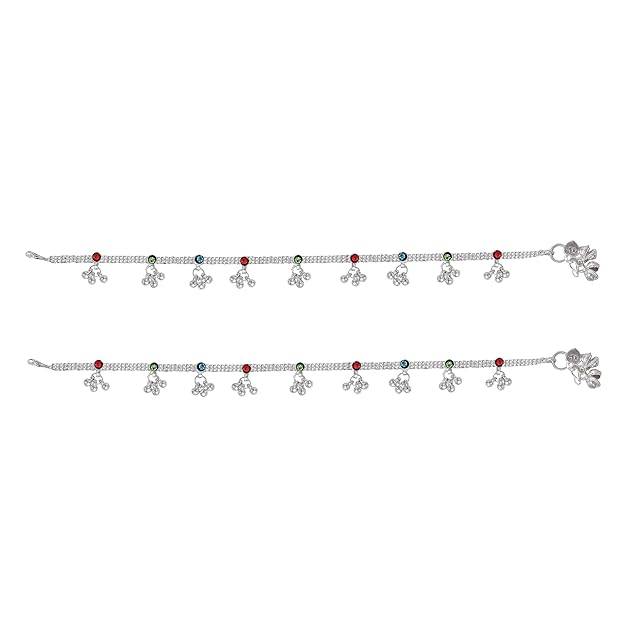 Fashion Jewelry Anklets For Women: Rhodium Plated Cheerful Charms: Playful And Colorful Crystals Enhanced : OSAK003-IRMCANKLET