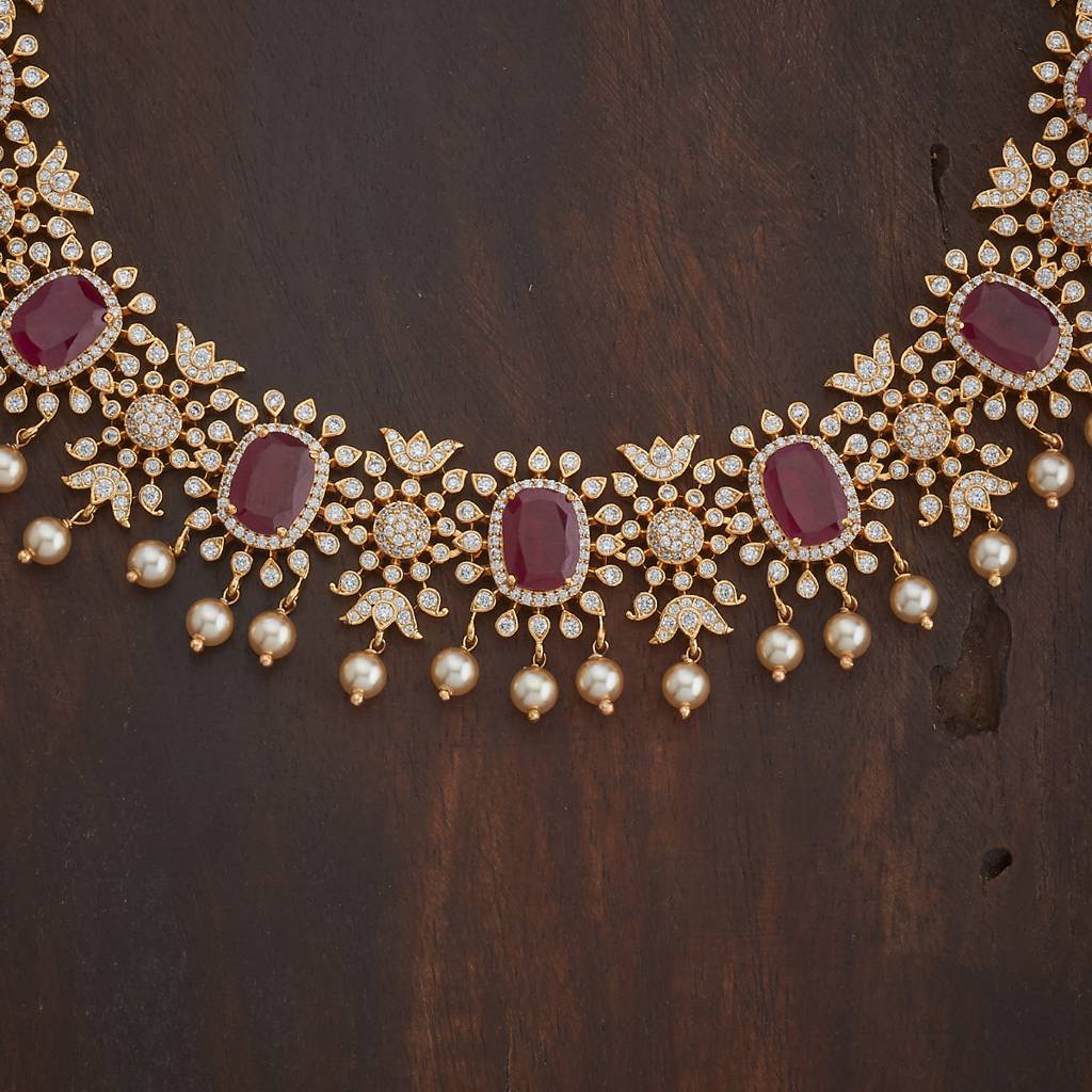 Kushal'S Fashion Jewellery  Gold-Plated Party Zircon Necklace Set-182068 : 434929