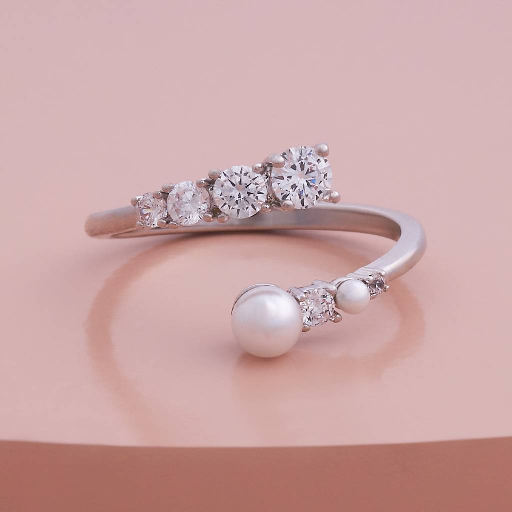 Kushal'S Fashion Jewellery Pearl Rhodium-Plated Party Trendy Zircon Finger Ring-185871 : 443307