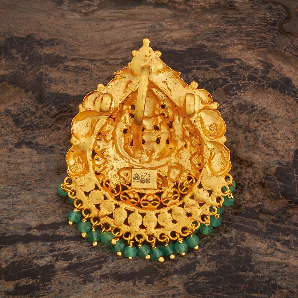 Kushal'S Fashion Jewellery Ruby-Green Gold-Plated Ethnic 92.5 Pure Silver Temple Pendants-177657 : 425891