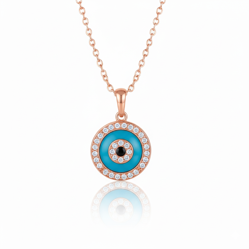 Turquoise Evil Eye Moissanite Necklace : TGDPE-8-Y