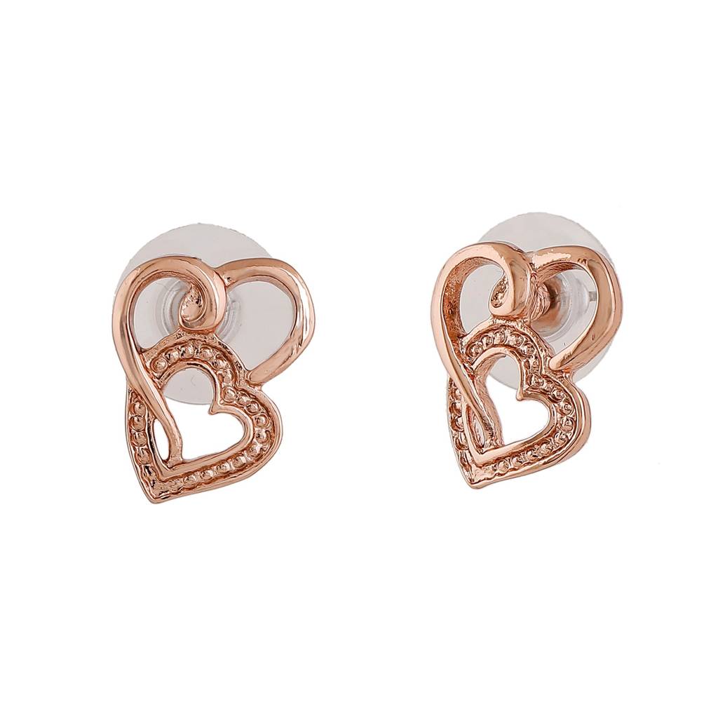 Estele Rosegold Plated Heart Shaped Stud Earrings For Women : 8223-RG-ERER