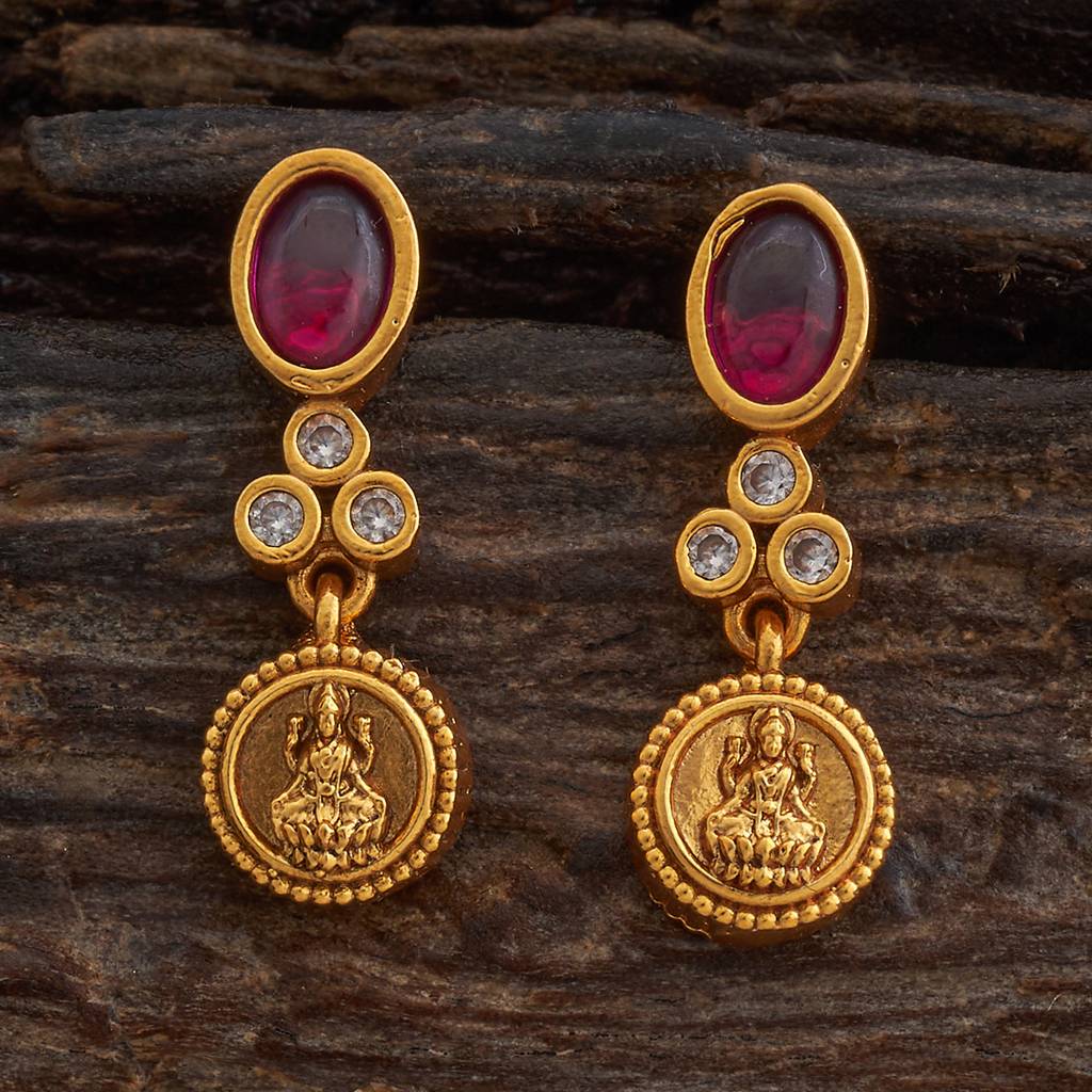 Kushal'S Fashion Jewellery Ruby Gold-Plated Ethnic Antique Drop Earrings-435523 : 435523