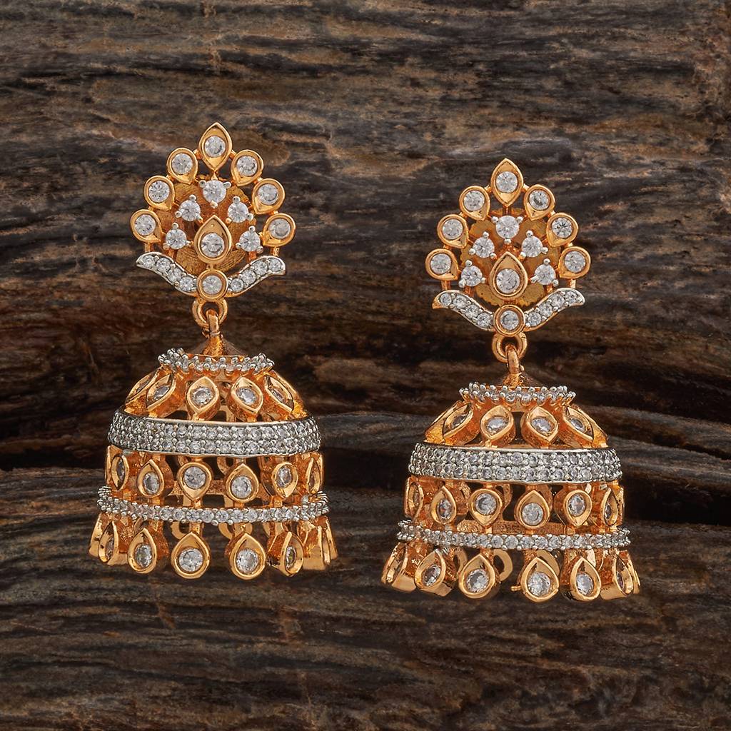 Kushal'S Fashion Jewellery White Rhodium-Plated Party Zircon Jhumkas-181191 : 433244