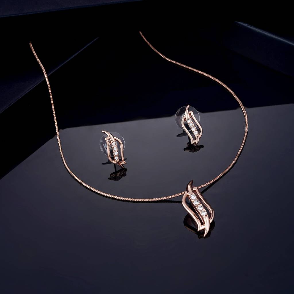 Estele - Rosegold Plated Twirling American Diamond Pendant Set For Women : 8209-RGNKER