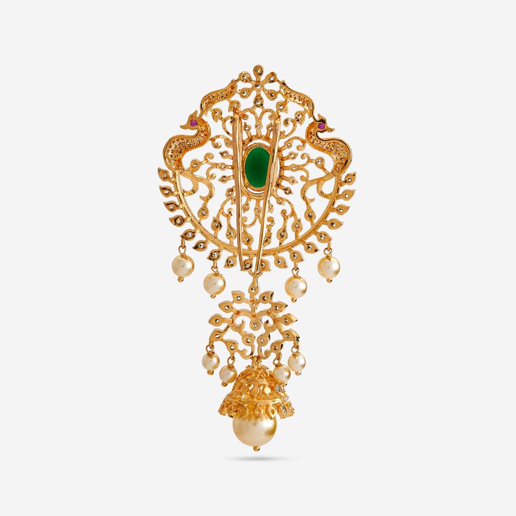 Kushal'S Fashion Jewellery Green Gold-Plated Ethnic Zircon Hair Brooch-442783 : 442783