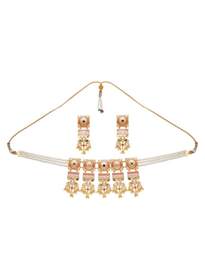 Festive Hues Mandala Faux Pearls Embellished Brass Gold Plated Jewellery Set : 8905124466218