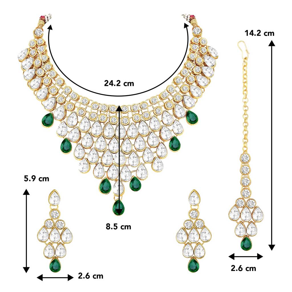 Gold-Plated Brass And Kundan Jewellery Set With Earrings Mang Tika For Women & Girls-Pf25Brc002 : PF25BRC002G