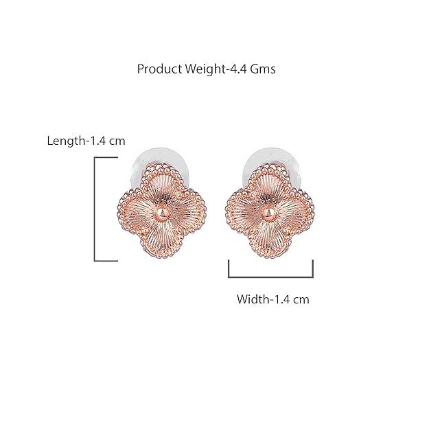 Estele Rosegold Plated Stylish & Trendy Four Leaf Clover Designer Stud Earrings For Women And Girls : 10201-RG-ERER