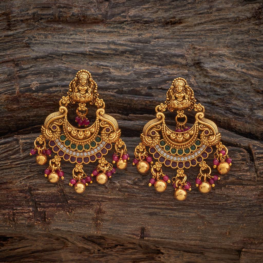 Kushal'S Fashion Jewellery Ruby-Green Gold-Plated Ethnic Antique Chandbali Earrings-183450 : 438086