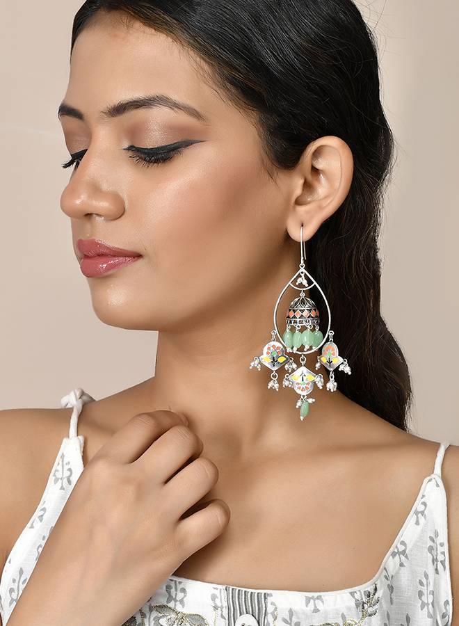 Bagh E Fiza Gul Khile Drop Earrings : 8907617929316