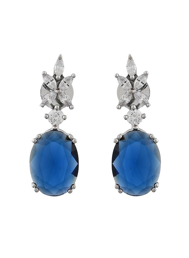 Sparkling Elegance Glam Blue American Diamond Drop Earrings : 8905124528671
