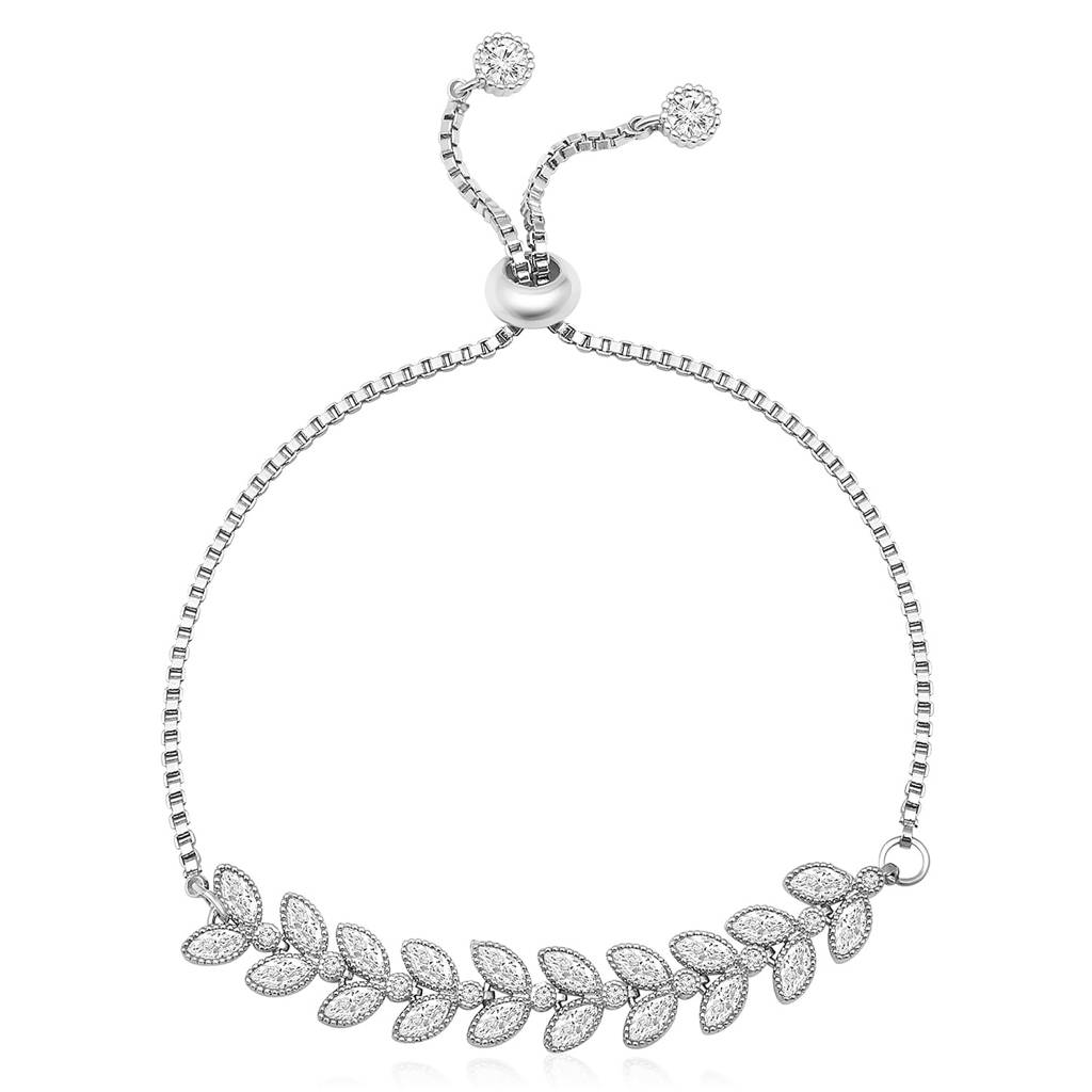 Silver Plated Cubic Zirconia Studded Adjustable Floral Bracelet Contemporary Jewellery For Women & Girls : PX8B88S