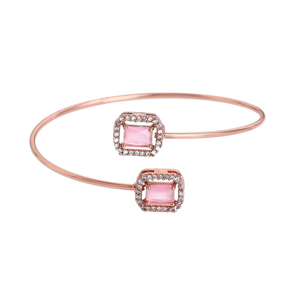 Estele Rosegold Plated Splendid Mint Pink American Diamonds Adorned Square Design Lightweight Cuff Kada Bracel : AD-091-RGMPBR