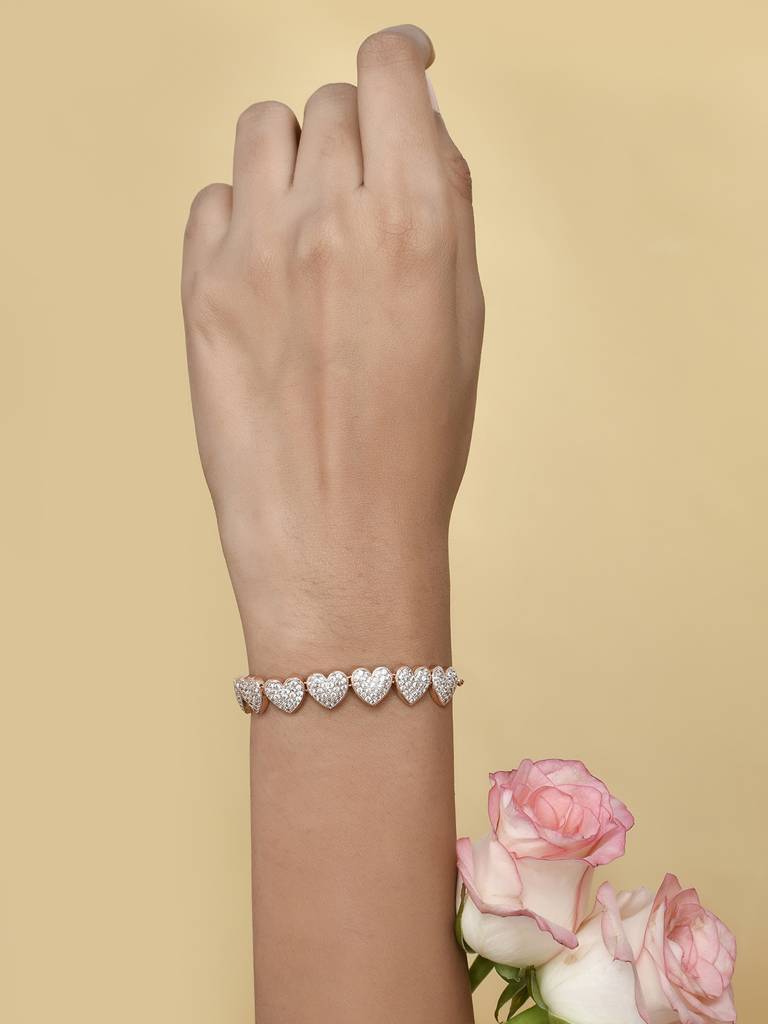 Sparkling Elegance Hearts Zirconia Rose Gold Plated Bracelet : 8905124504255