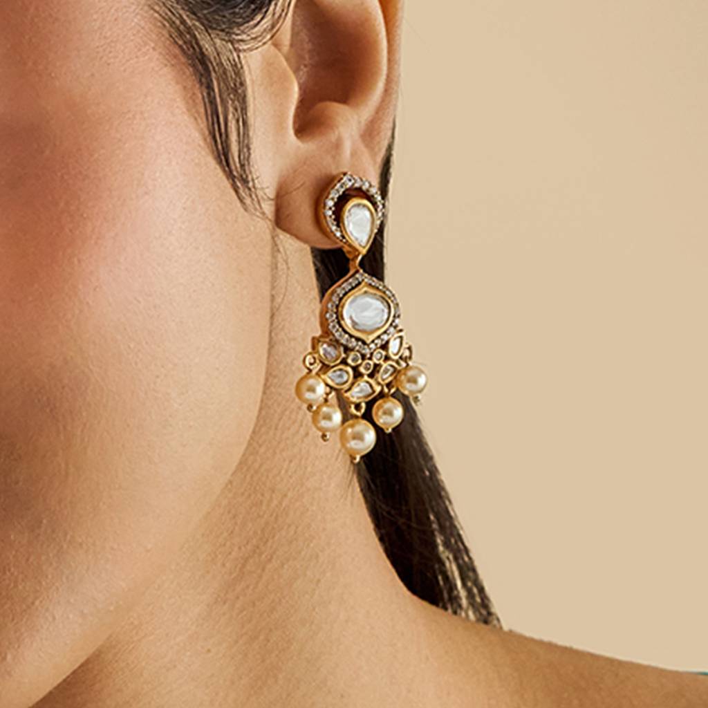 Kushal'S Fashion Jewellery White Victorian-Plated Ethnic Kundan  Drop Earrings -176311 : 422607