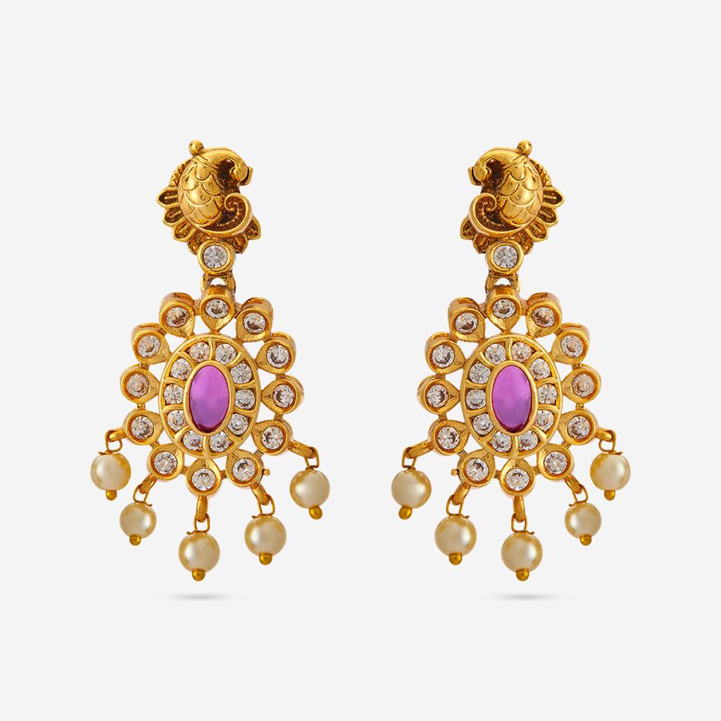 Ruby Gold-Plated Ethnic Antique Drops-438081 : 438081