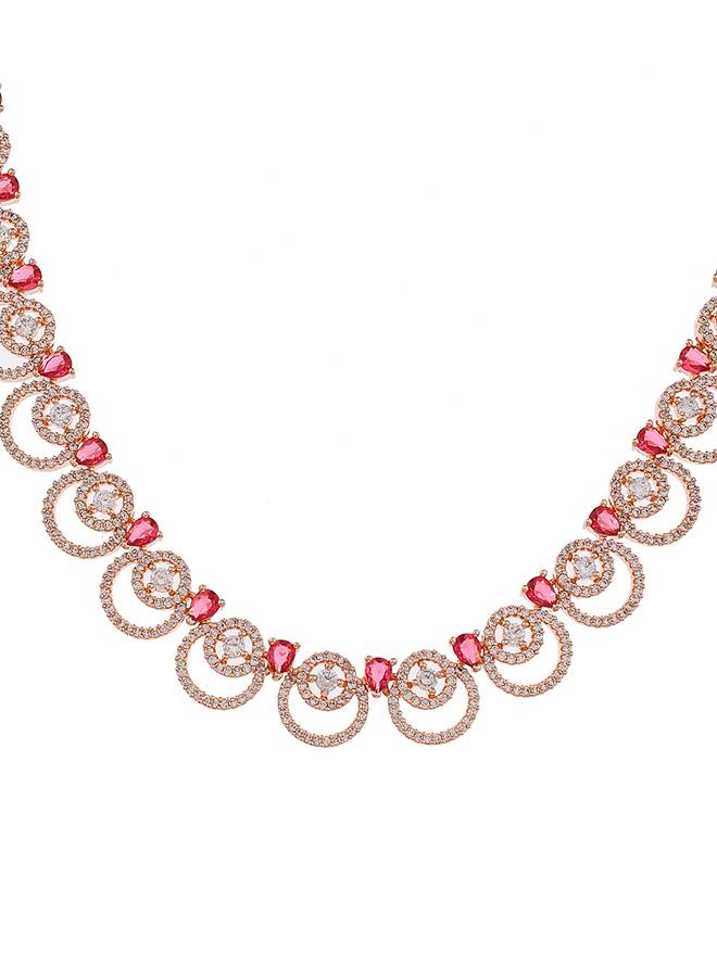 Cz Elegance Rose Plated Necklace Set : 8905124477818