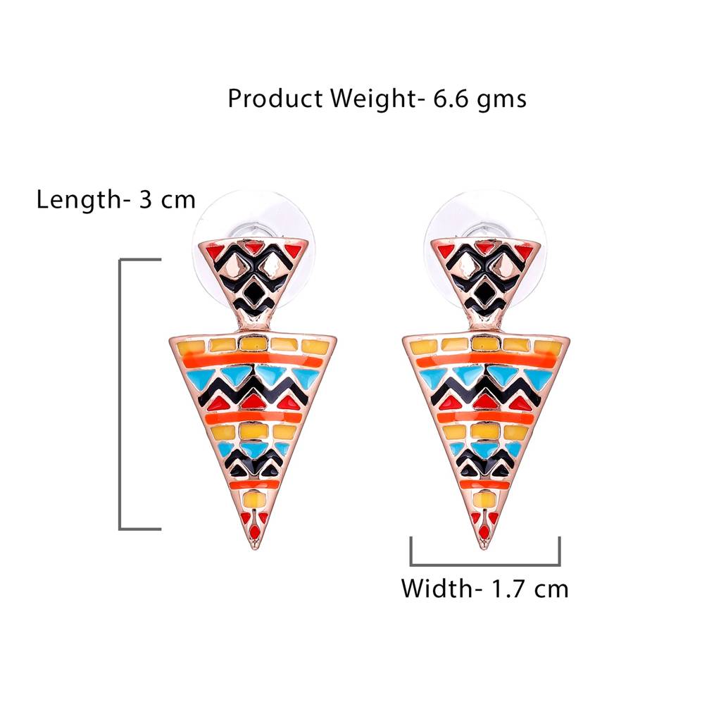 Estele Rosegold Plated Triangular Stud Earrings With Multicolor Enamel For Women : 605704-RGER
