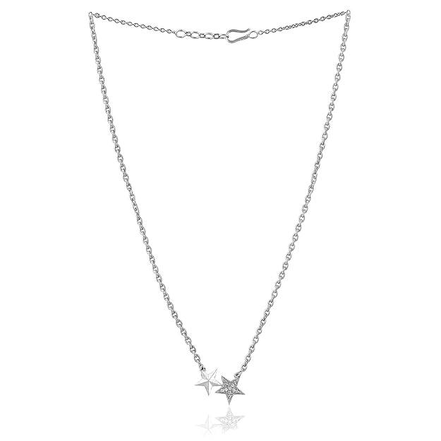 Rhodium Finish Double Star Pendant Necklace With Crystal Detailing For Women & Girls : OSAK038-IRWEPENDANT