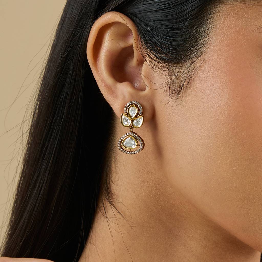 Kushal'S Fashion Jewellery White Victorian-Plated Ethnic Kundan Drop Earrings-181639 : 434098