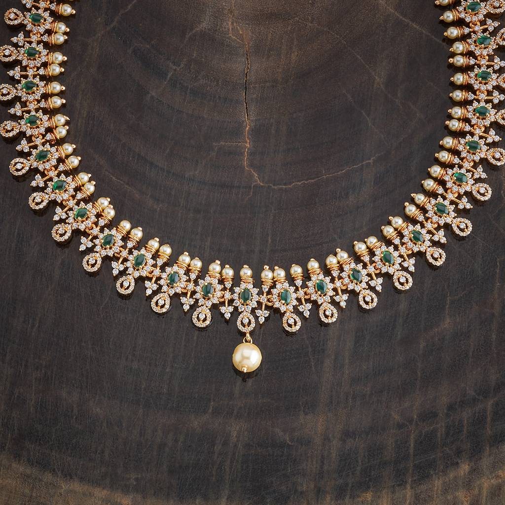 Kushal'S Fashion Jewellery Green Gold-Plated Party Zircon Long Necklace-180634 : 431708