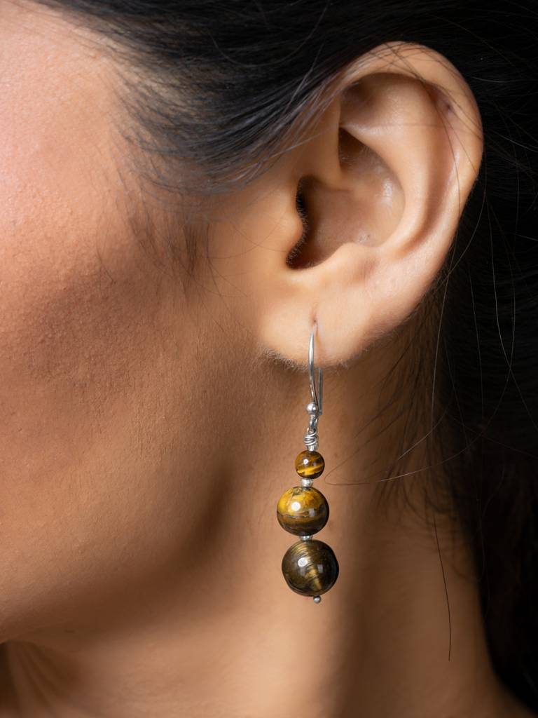 Handmade Designer Golden Brown Tiger Eye Stone Necklace Set : LAANP176