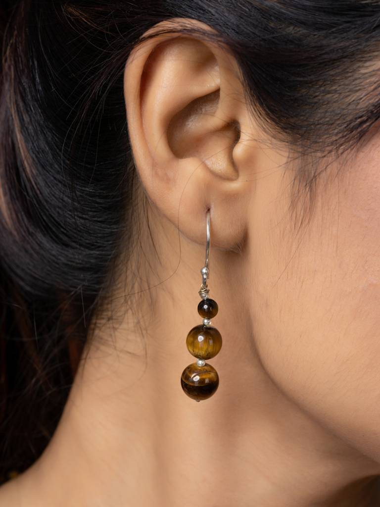 Handmade Designer Golden Brown Tiger Eye Stone Necklace Set : LAANP176