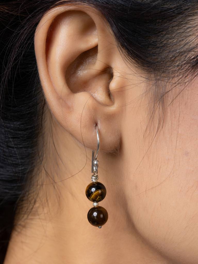 Handmade Designer Golden Brown Tiger Eye Stone Necklace Set-Laanp175 : LAANP175