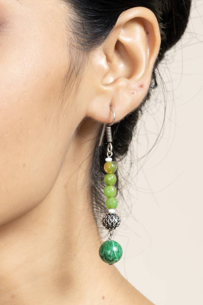 Handmade Green Malachite Onyx Dangle Earrings : LAAER588