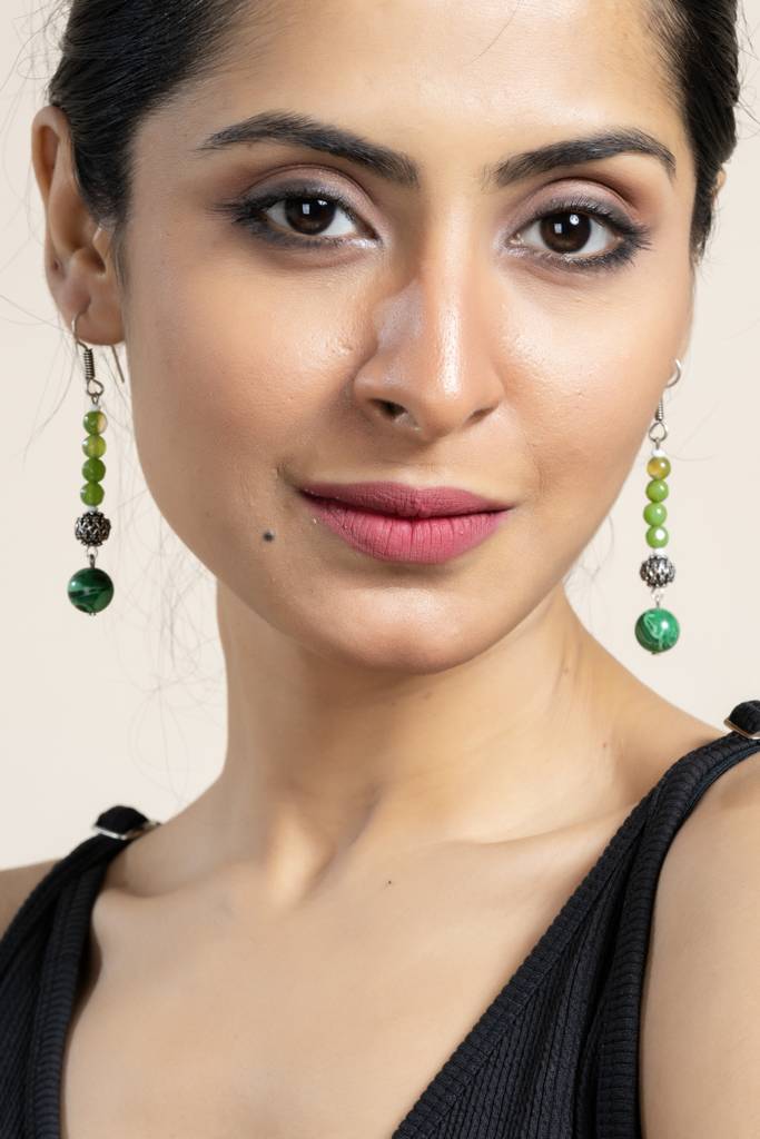 Handmade Green Malachite Onyx Dangle Earrings : LAAER588
