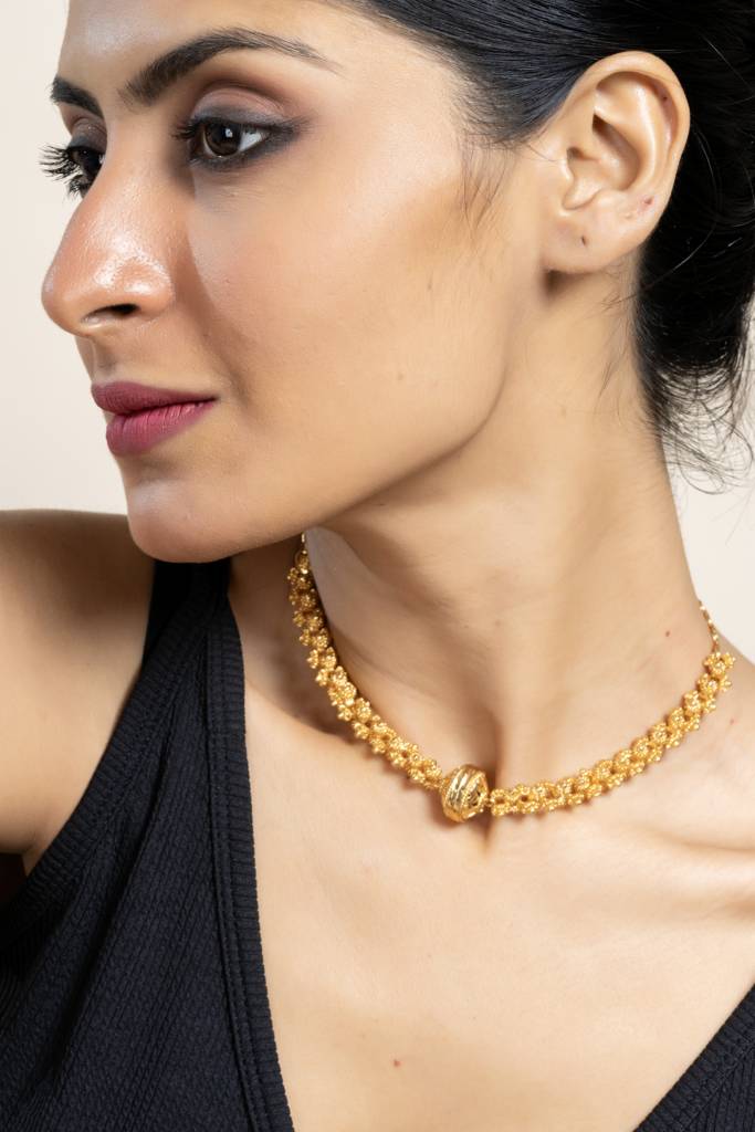 Gold Plated Designer Focal Bead Choker Necklace - Copper Jewelry For All Occasions : LAANP99