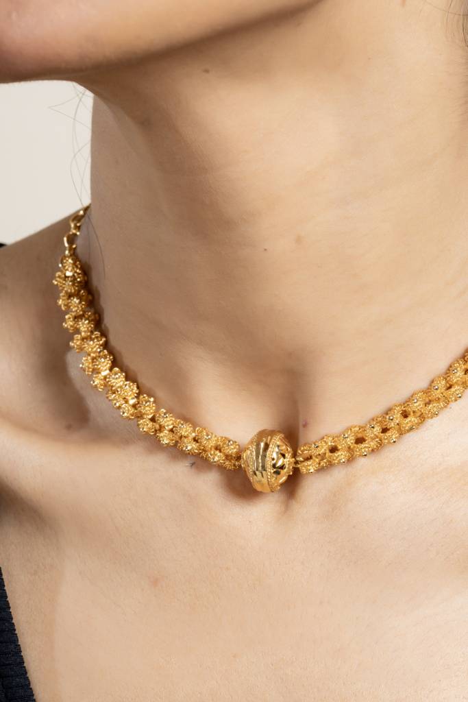 Gold Plated Designer Focal Bead Choker Necklace - Copper Jewelry For All Occasions : LAANP99