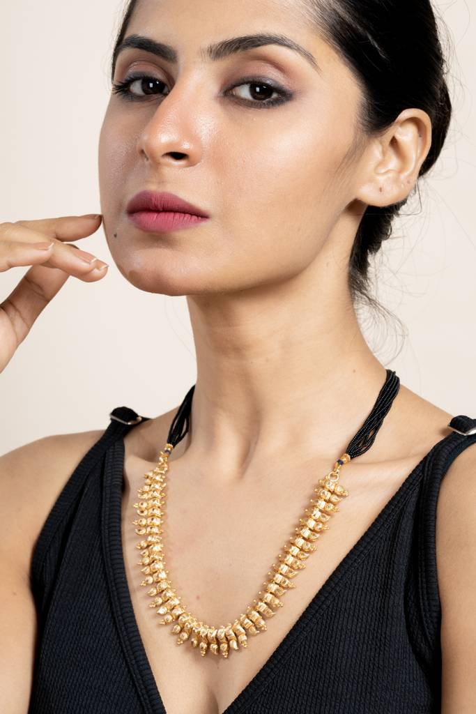Gold Plated Designer Necklace With Black Tassel Dori - Elegant Copper Jewelry For All Occasions : LAANP102