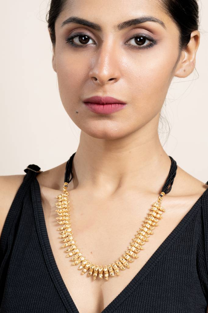 Gold Plated Designer Necklace With Black Tassel Dori - Elegant Copper Jewelry For All Occasions : LAANP102
