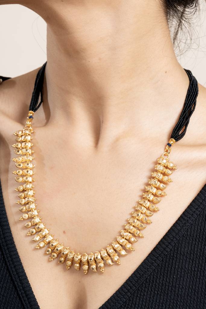 Gold Plated Designer Necklace With Black Tassel Dori - Elegant Copper Jewelry For All Occasions : LAANP102