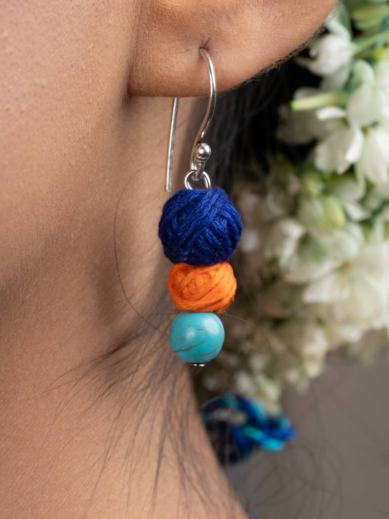 Turquoise Blue Orange Original Tibetan Floral Pendant Necklace Set : LAANP183