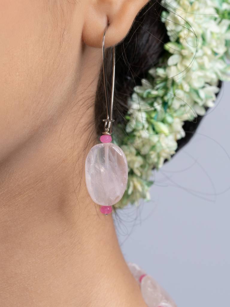 Semi Precious Pink Rose Quartz Jade Necklace Set : LAANP254