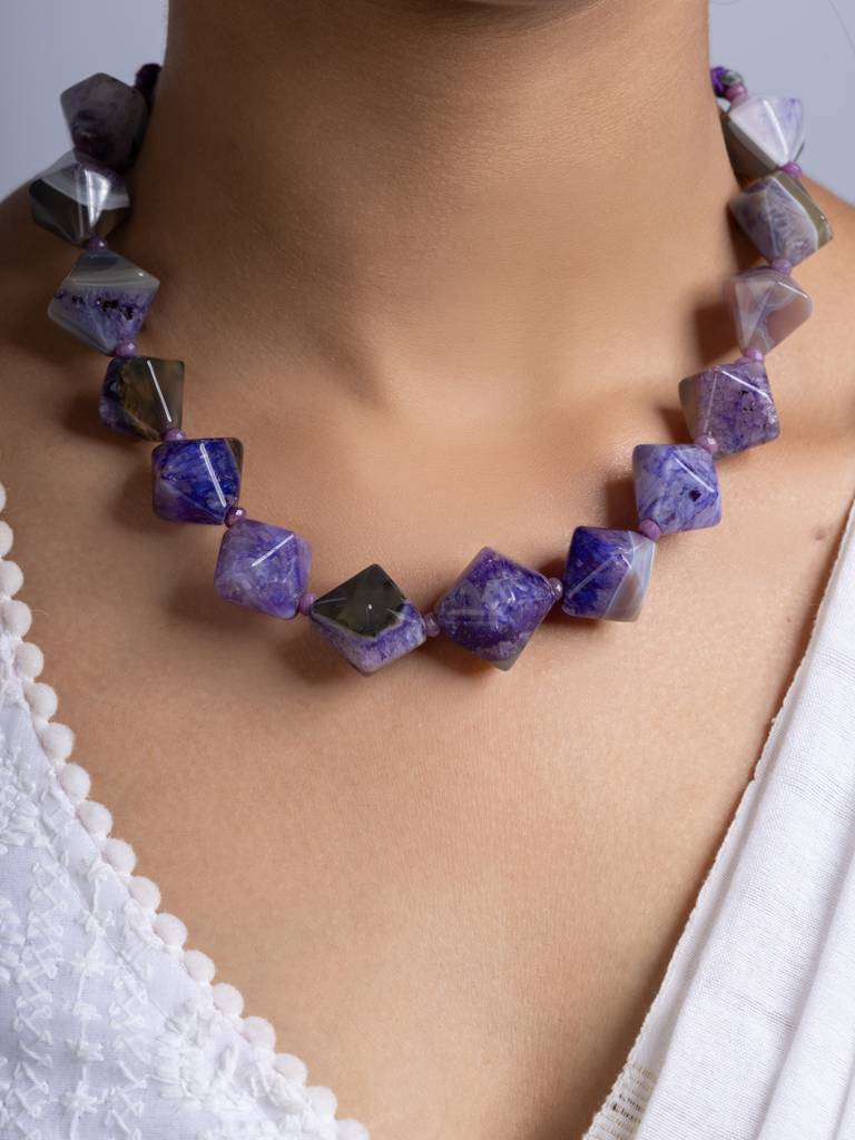 Semi Precious Purple Agate Quartz Necklace Set : LAANP258