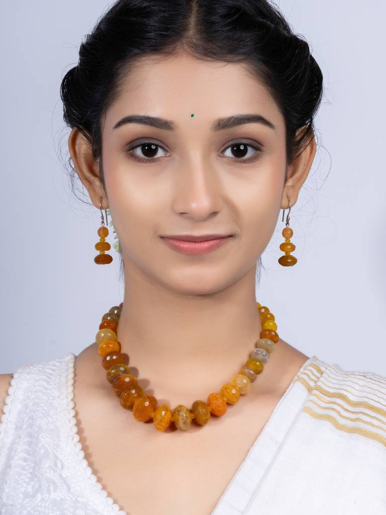 Semi Precious Orange Onyx Necklace Set : LAANP259