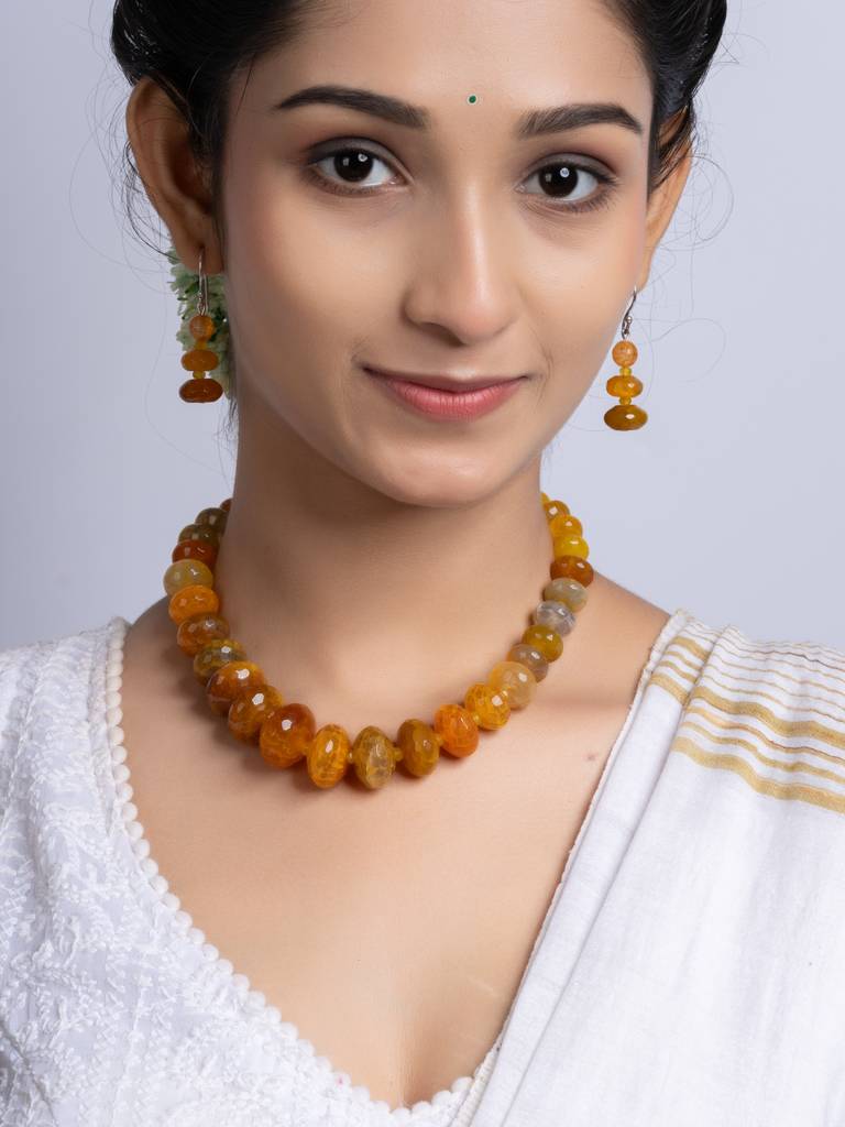 Semi Precious Orange Onyx Necklace Set : LAANP259