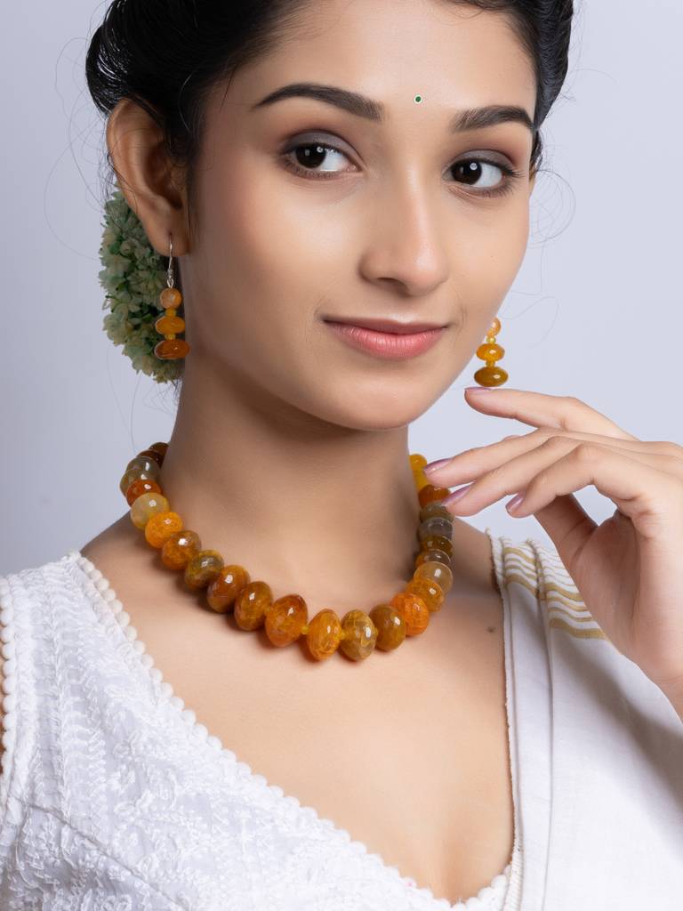 Semi Precious Orange Onyx Necklace Set : LAANP259