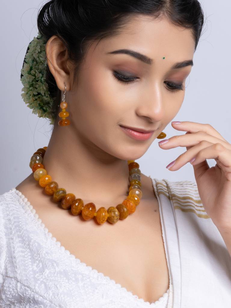 Semi Precious Orange Onyx Necklace Set : LAANP259