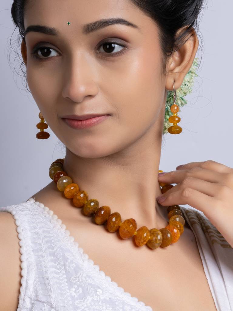 Semi Precious Orange Onyx Necklace Set : LAANP259