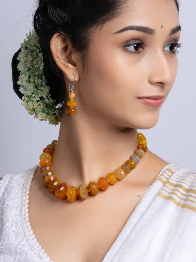 Semi Precious Orange Onyx Necklace Set : LAANP259