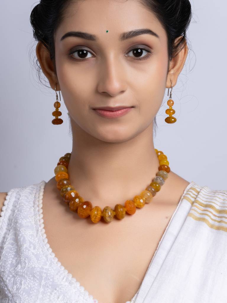 Semi Precious Orange Onyx Necklace Set : LAANP259