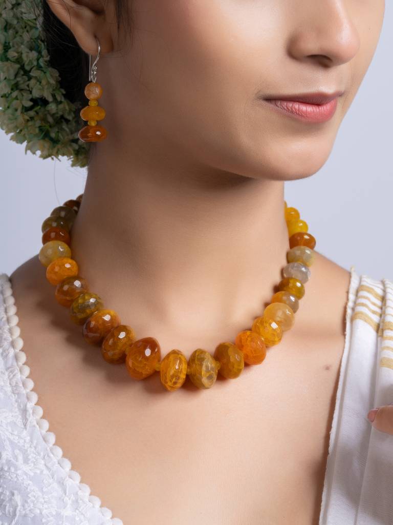 Semi Precious Orange Onyx Necklace Set : LAANP259