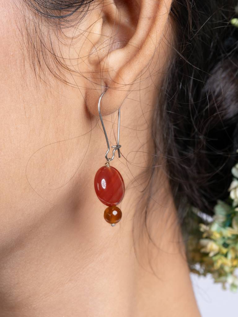 Semi Precious Black Brown Agate Coral Necklace Set : LAANP261